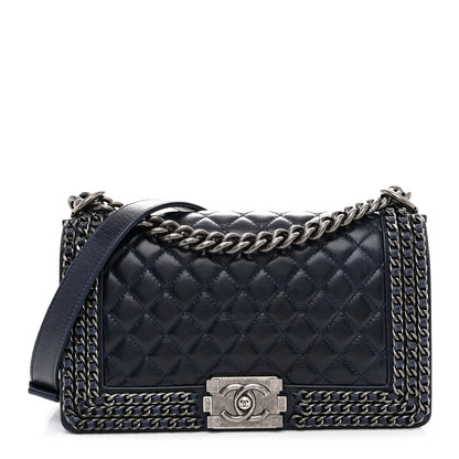 Chanel Glazed Calfskin Quilted Medium Boy Chained Flap Blue 1 of 10