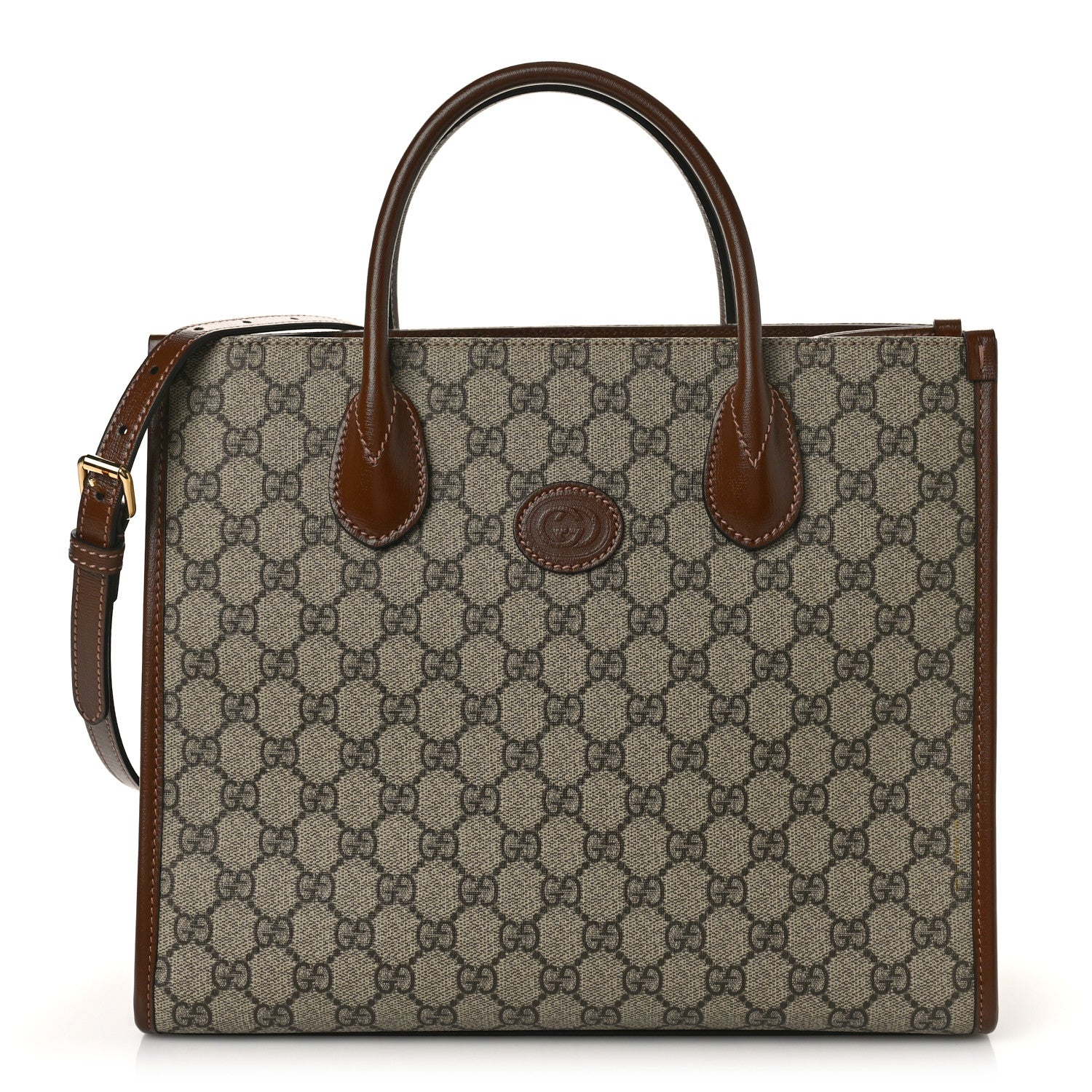 Gucci GG Supreme Monogram Azalea Calfskin Small Retro Interlocking G Tote Bag Beige Ebony Brown Sugar 2 of 10