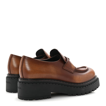 Prada Spazzolato Fume Metal Triangle Logo 50mm Loafers 38.5 Cognac 5 of 10