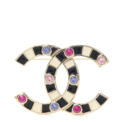 Chanel Crystal Enamel Stripe CC Brooch Black Gold 1 of 4