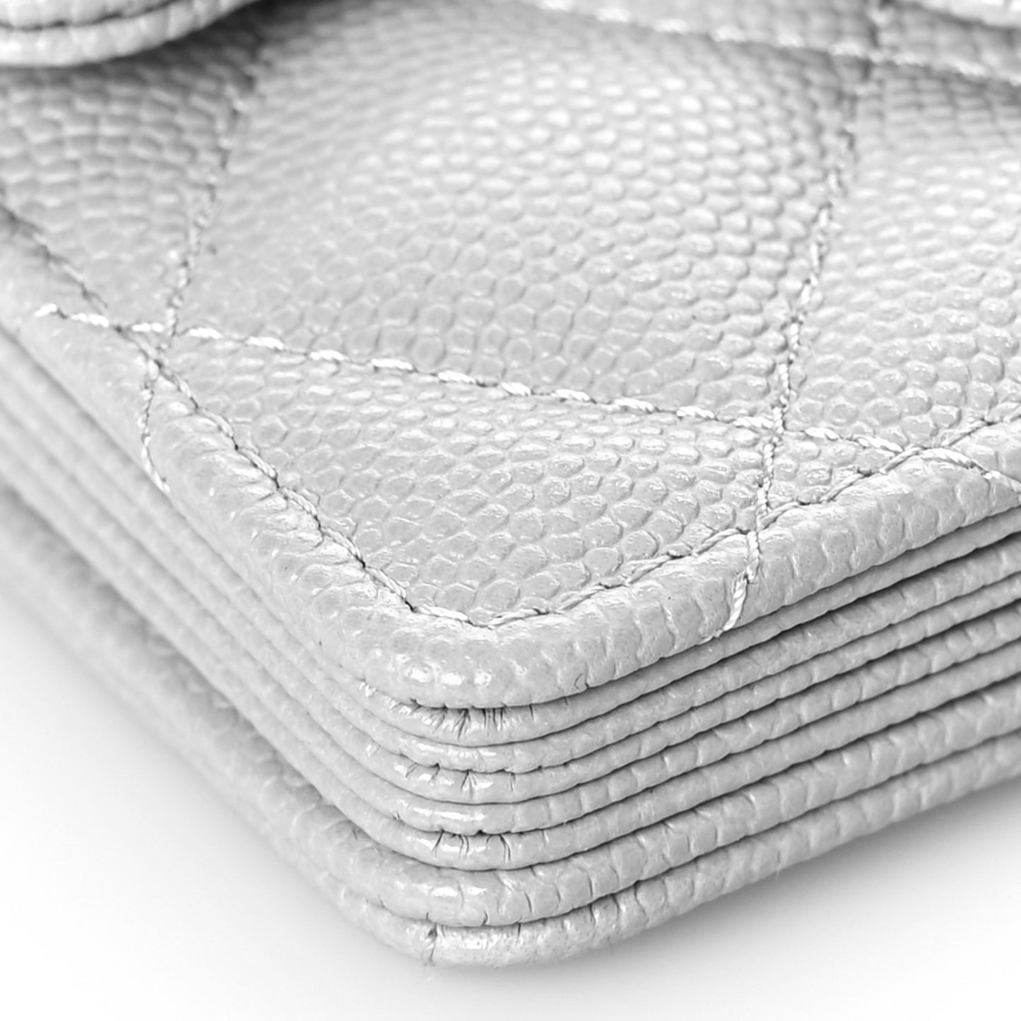 Caviar Quilted Flap Card Holder On Chain Grey