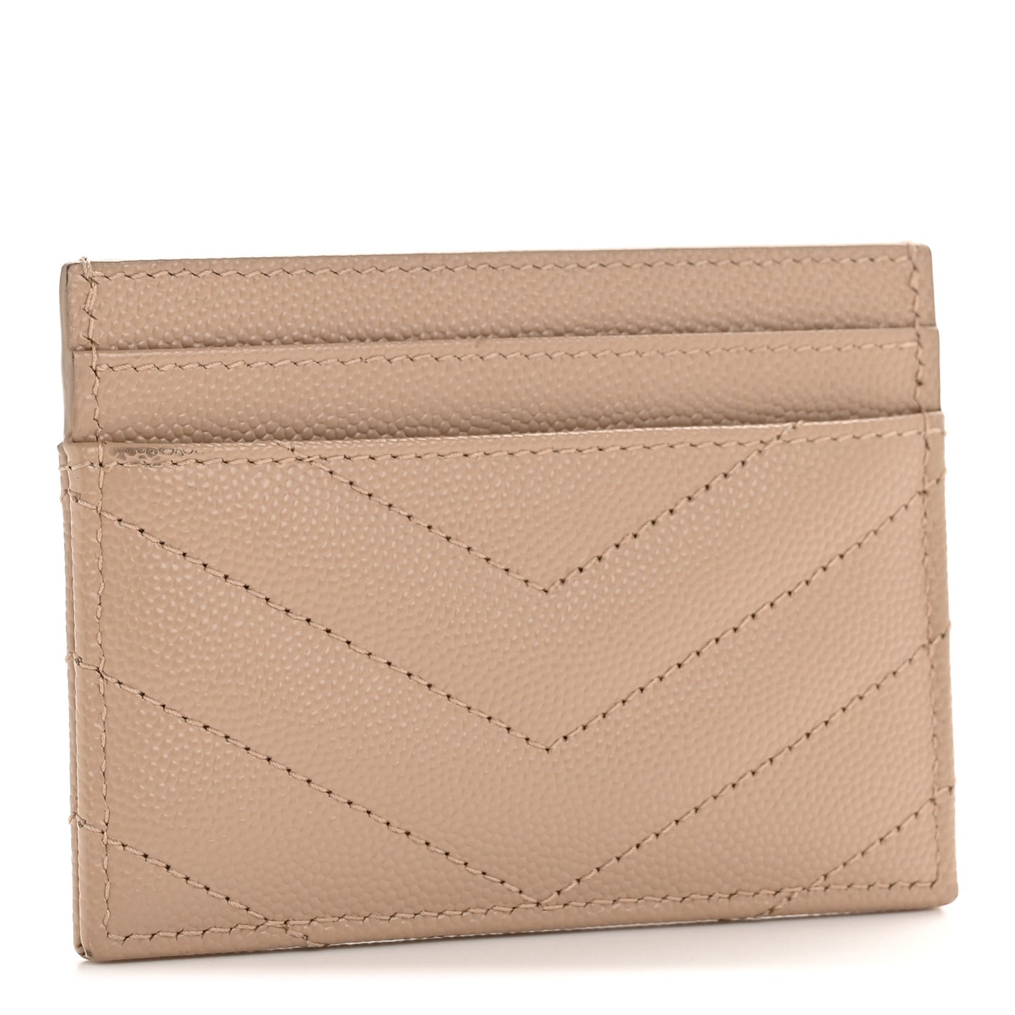 Grain De Poudre Matelasse Chevron Monogram Credit Card Case Dark Beige