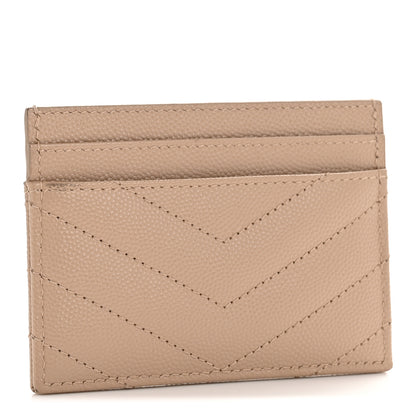 Saint Laurent Grain De Poudre Matelasse Chevron Monogram Credit Card Case Dark Beige 3 of 9