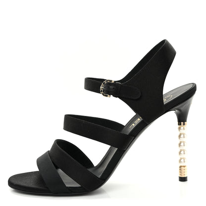 Chanel Kid Suede Pearl Sandals 42 Black 1 of 13