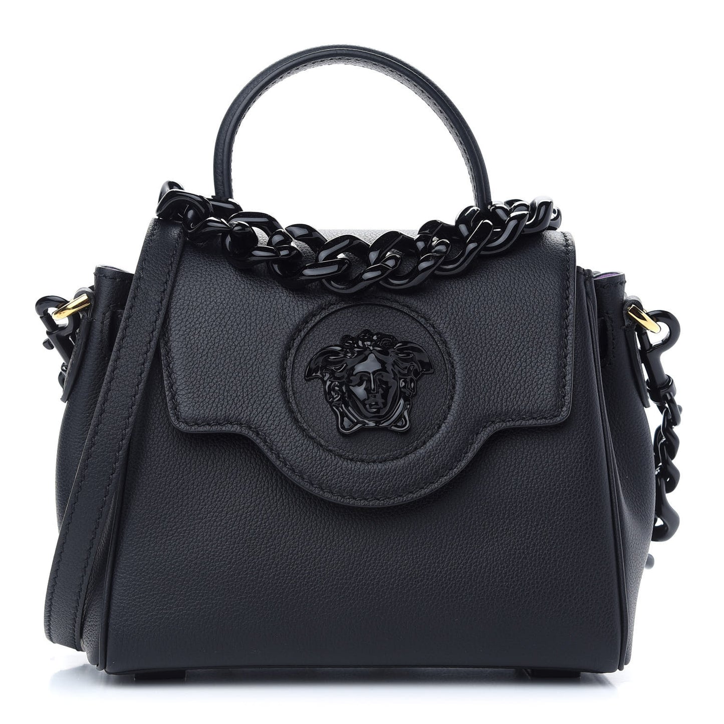 Grained Calfskin Small La Medusa Top Handle Bag Black Lilac