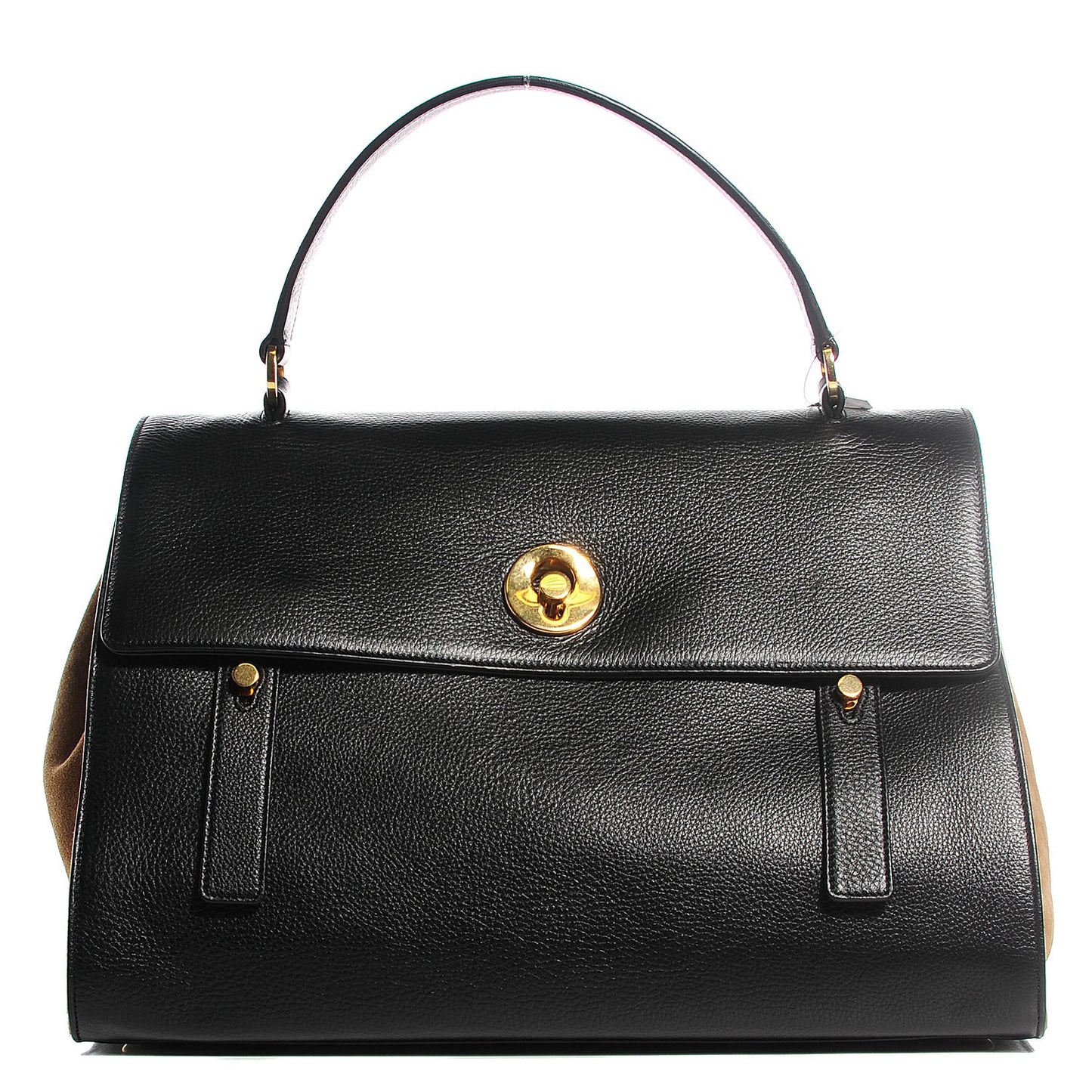 Calfskin Suede Large Muse Two Black Beige