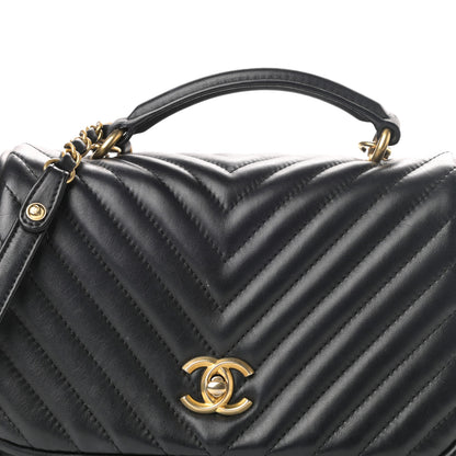 Chanel Lambskin Reverse Chevron Quilted Round Top Handle Flap Black 10 of 11
