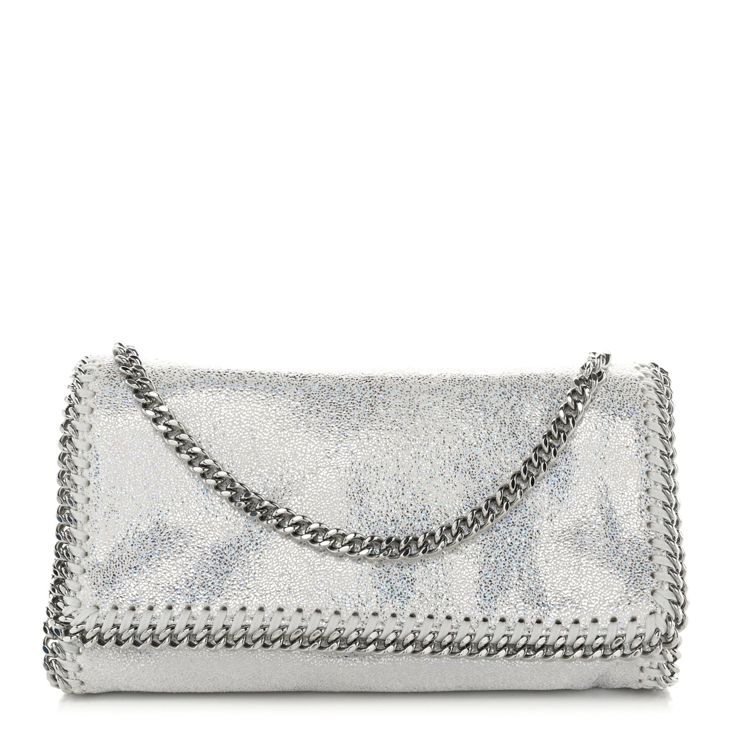 Chamois Shiny Dotted Nappa Falabella Clutch with Chain Bag White