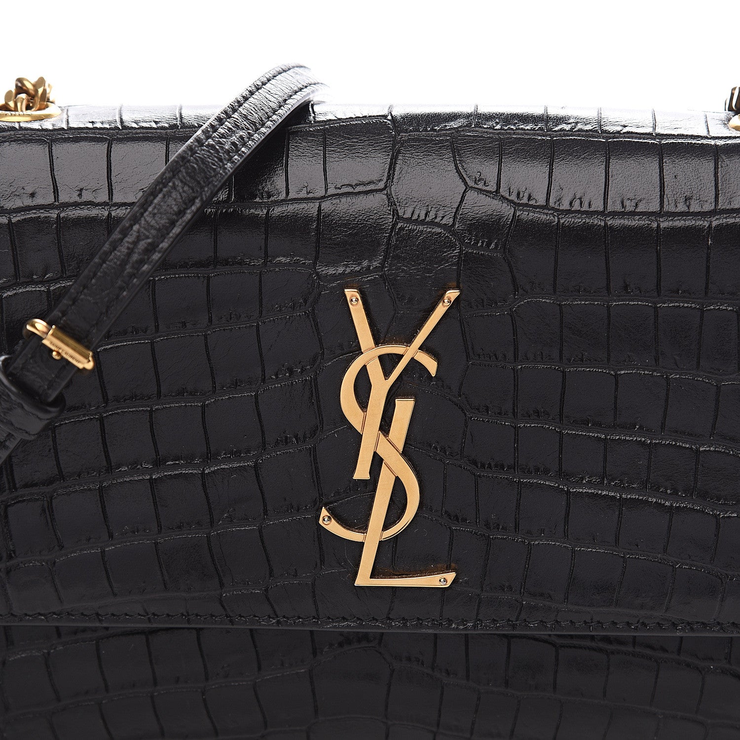 Saint Laurent Calfskin Crocodile Embossed Small Monogram Sunset Black 8 of 8