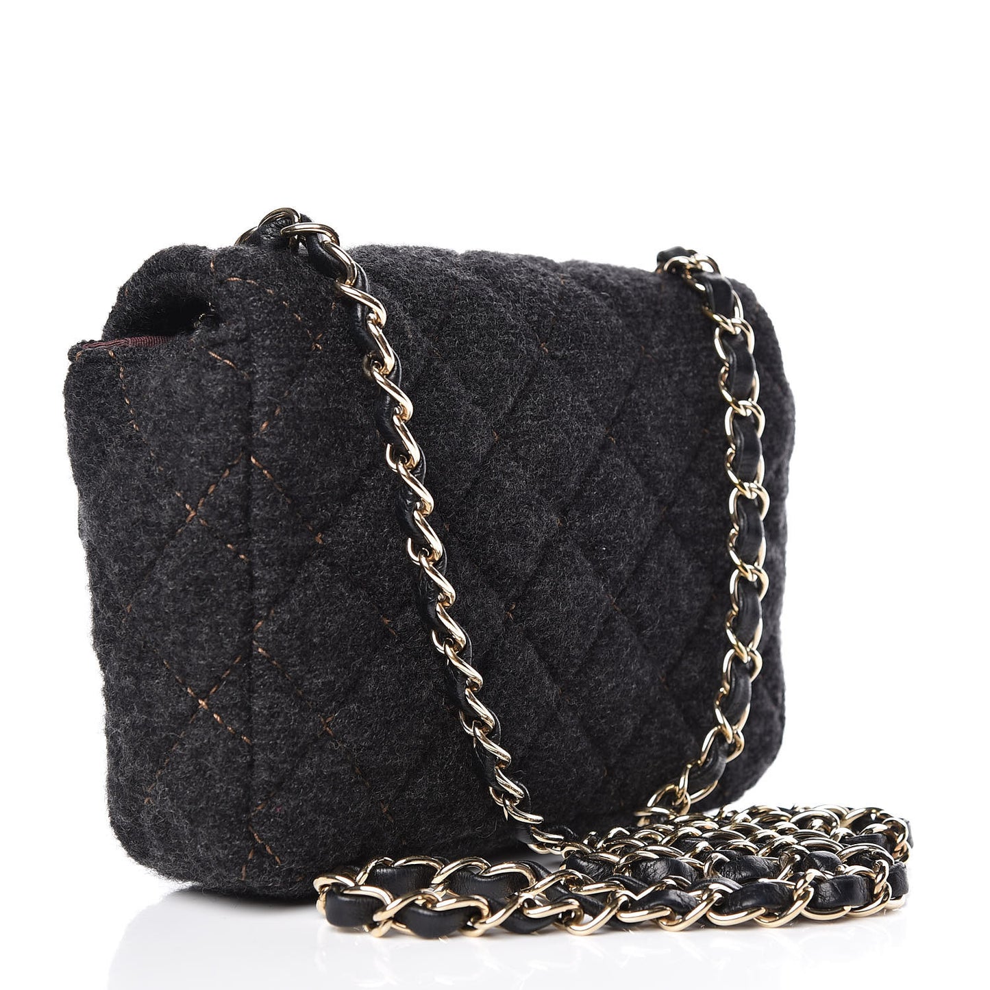 Wool Contrast Stitch Mini Square Flap Charcoal