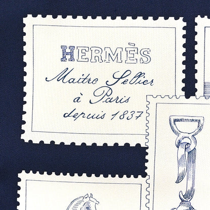 Hermes Silk Le Philateliste Du Faubourg Scarf 90 Marine White Indigo 2 of 5