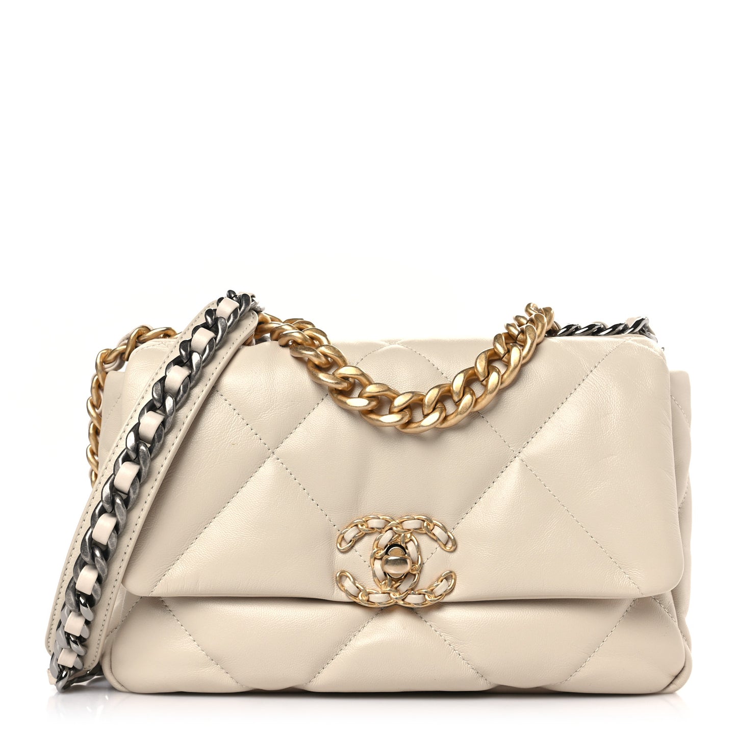 Lambskin Quilted Medium Chanel 19 Flap Light Beige