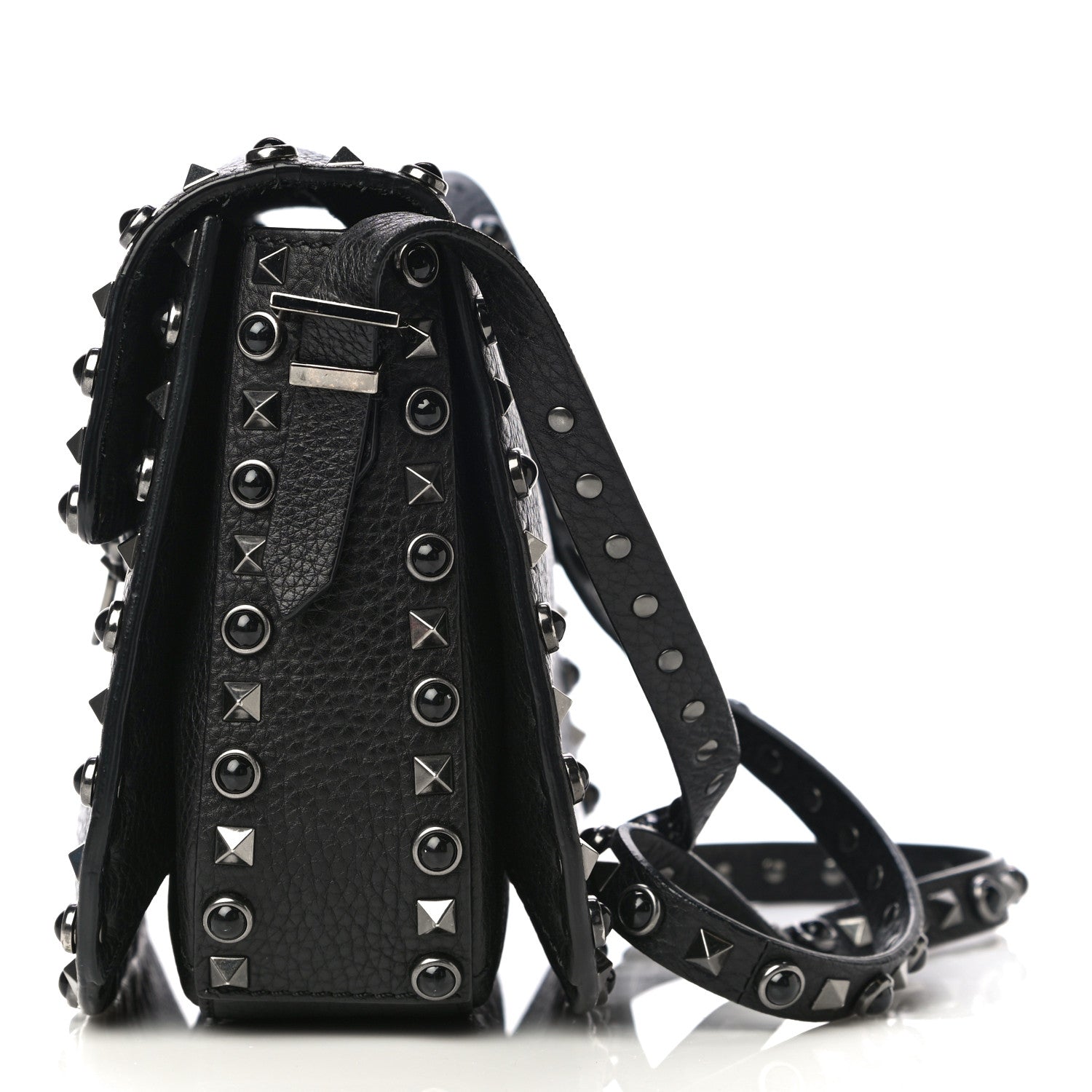 Valentino Garavani Pebbled Calfskin Onyx Medium Rockstud Rolling Flap Saddle Bag Black 20 of 21