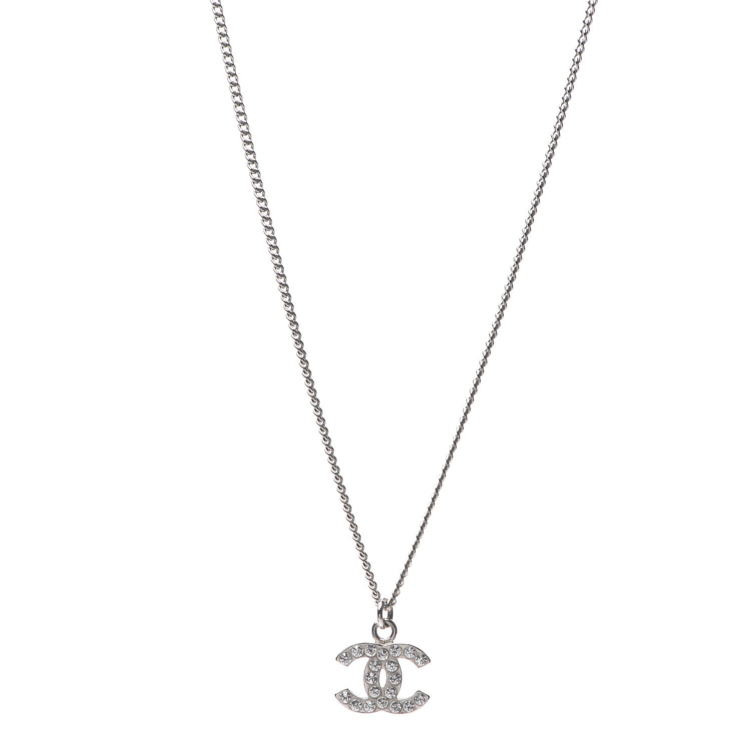 Chanel Crystal CC Pendant Necklace Silver 1 of 5