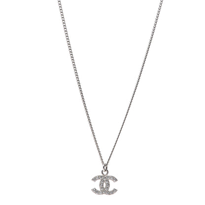 Chanel Crystal CC Pendant Necklace Silver 1 of 5