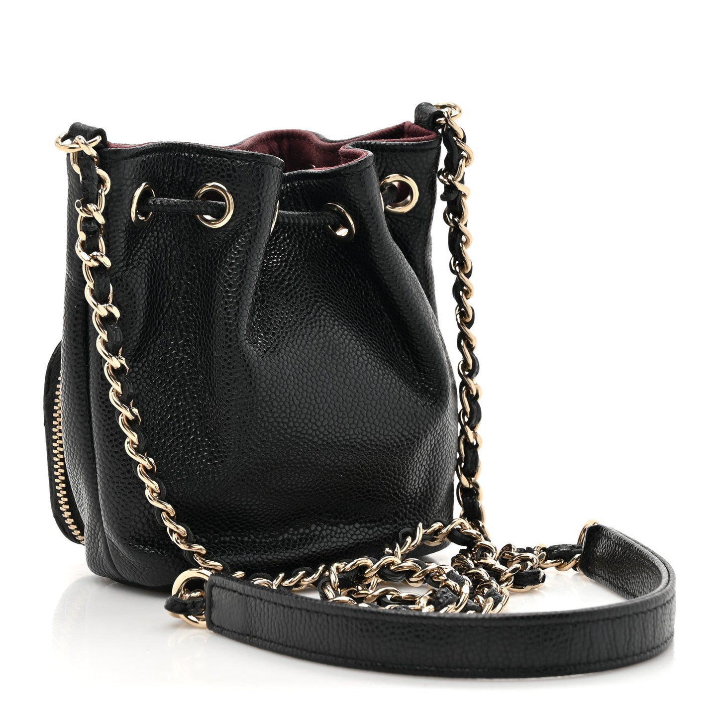 Caviar Quilted Mini CC Pocket Bucket Bag Black