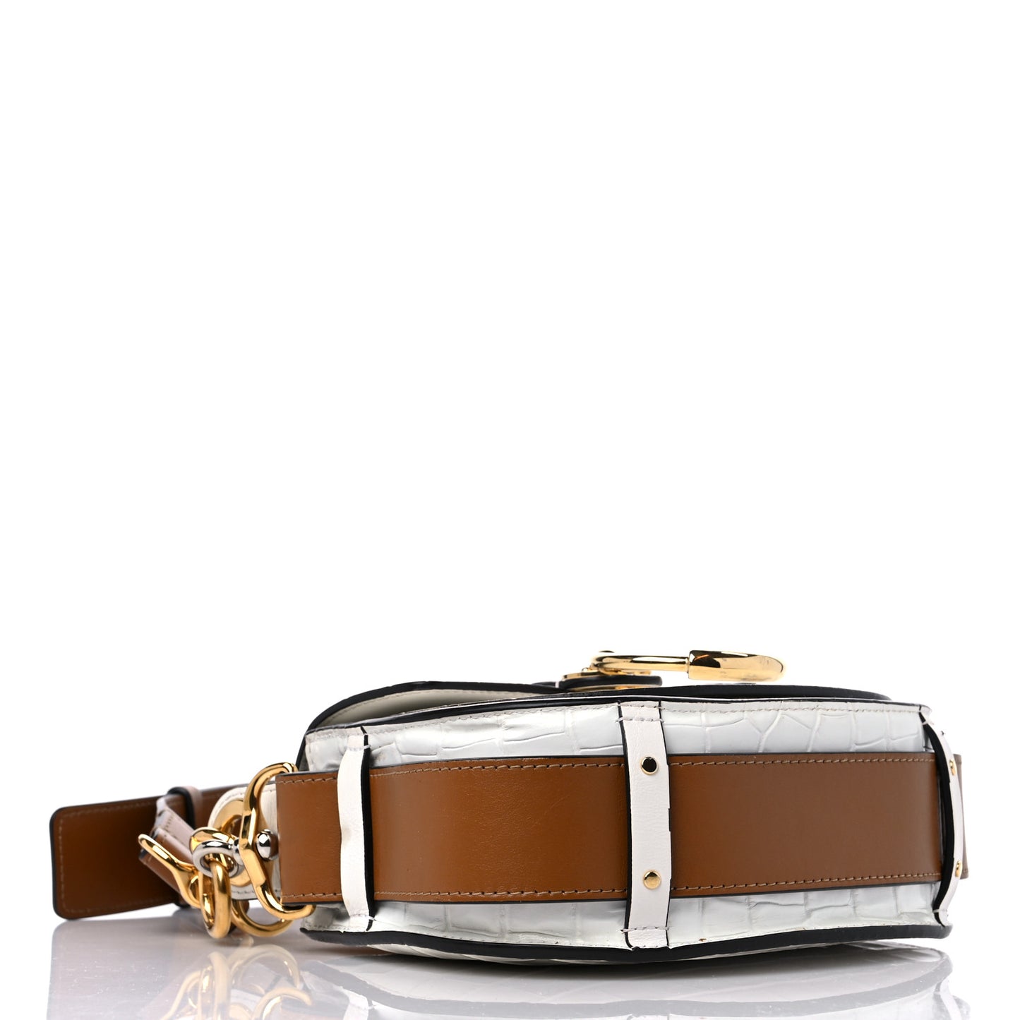 Calfskin Crocodile Embossed Small Tess Bag Brilliant White