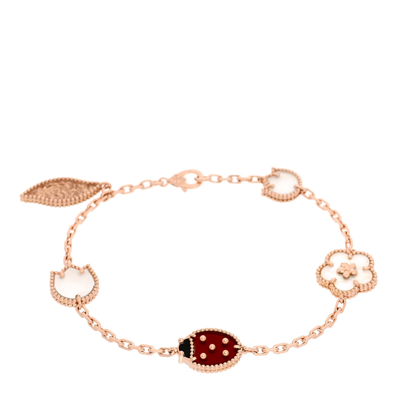 Van Cleef & Arpels 18K Rose Gold Carnelian Mother of Pearl Onyx 5 Motifs Lucky Spring Bracelet 1 of 5