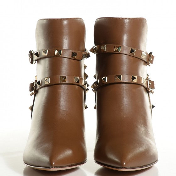 Valentino Garavani Calfskin Rockstud Double Buckle 65mm Ankle Boots 38.5 Nocciola 2 of 16