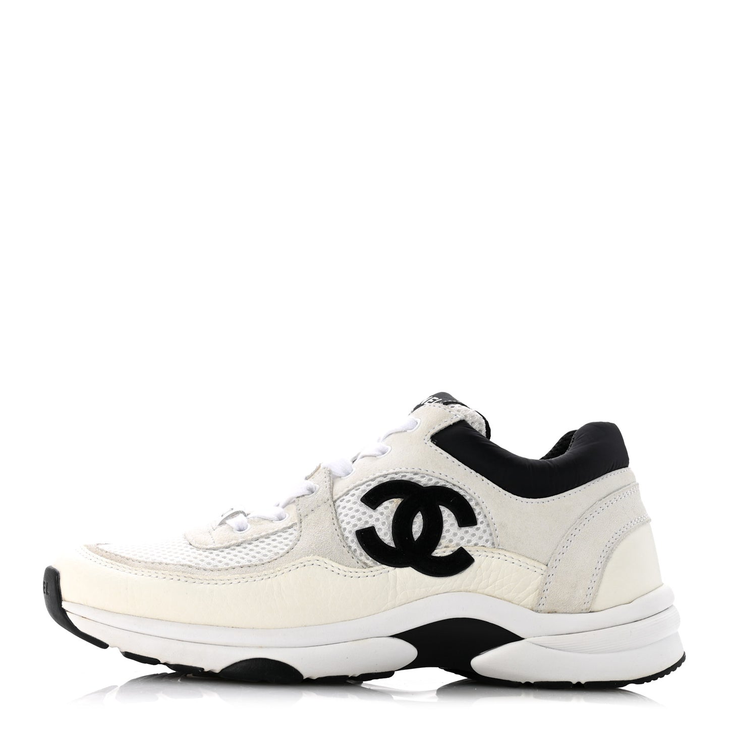 Mesh Suede Calfskin Grained Calfskin Womens CC Sneakers 37.5 White Black