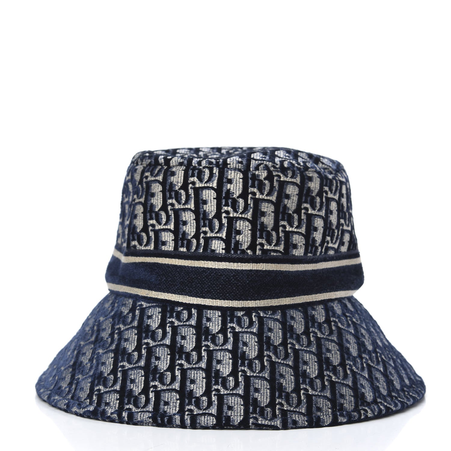 Christian Dior Velvet Oblique Large Brim Bucket Hat 59 Bleu Marine 3 of 5