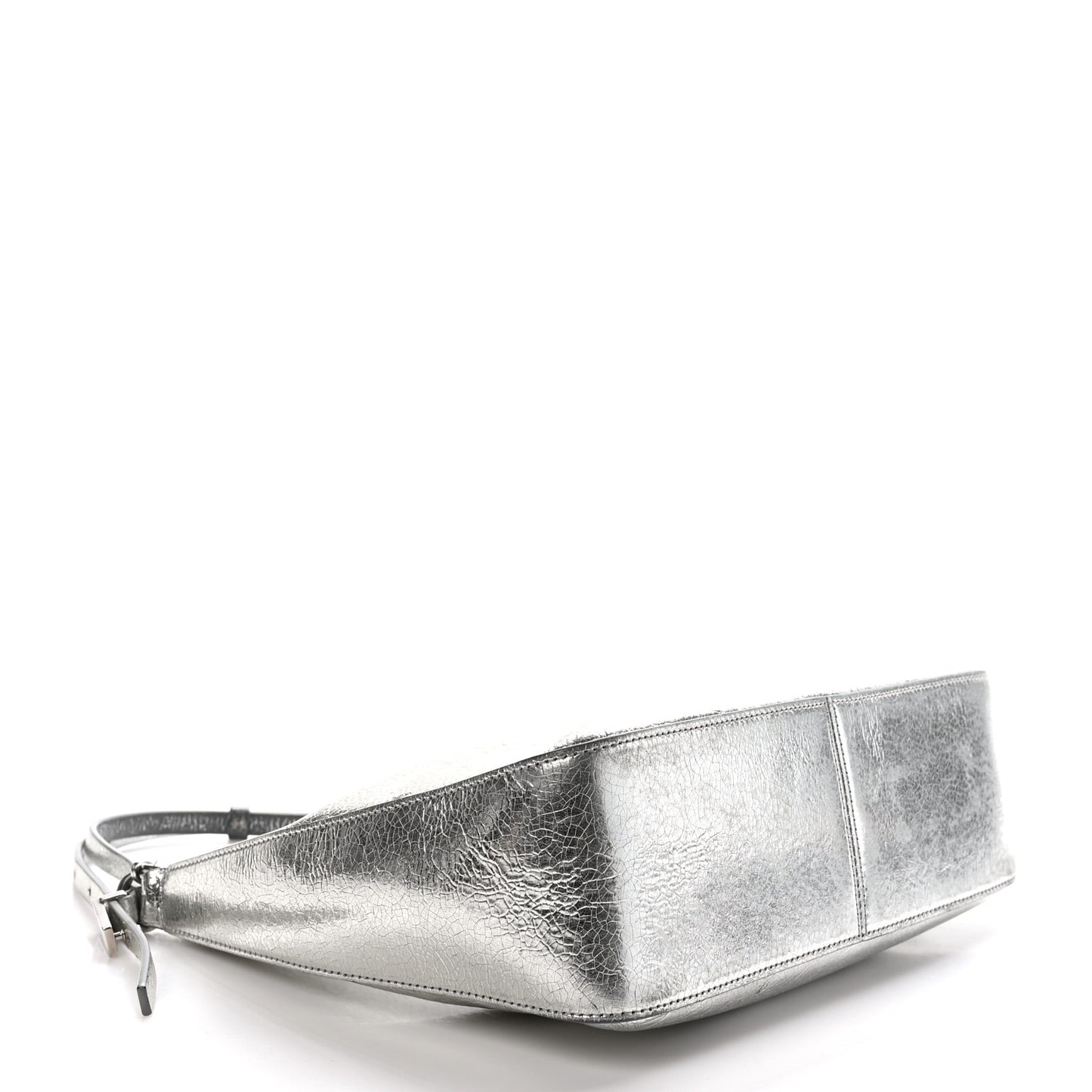 Metallic Lambskin Small Moon Cut Out Shoulder Bag Silvery