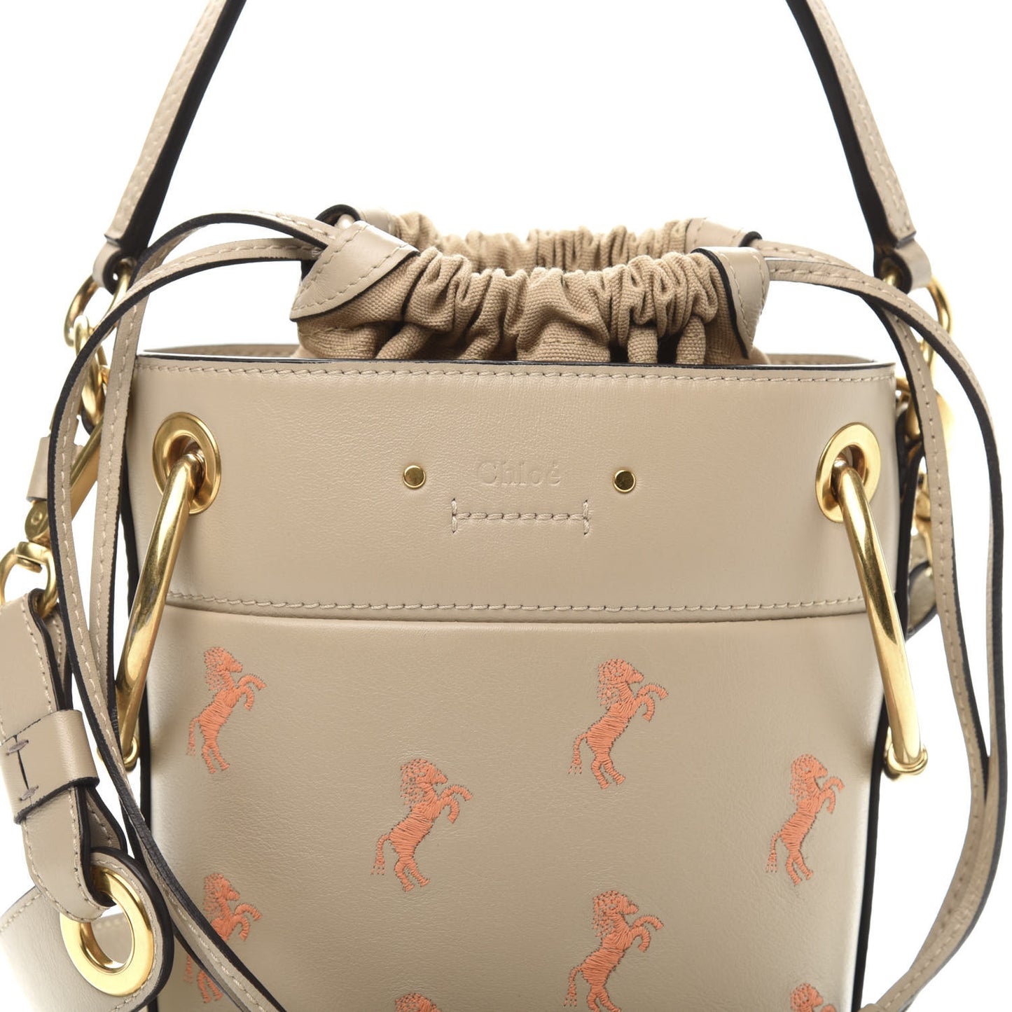 Smooth Calfskin Little Horses Embroidered Mini Roy Bucket Bag Pastel Grey