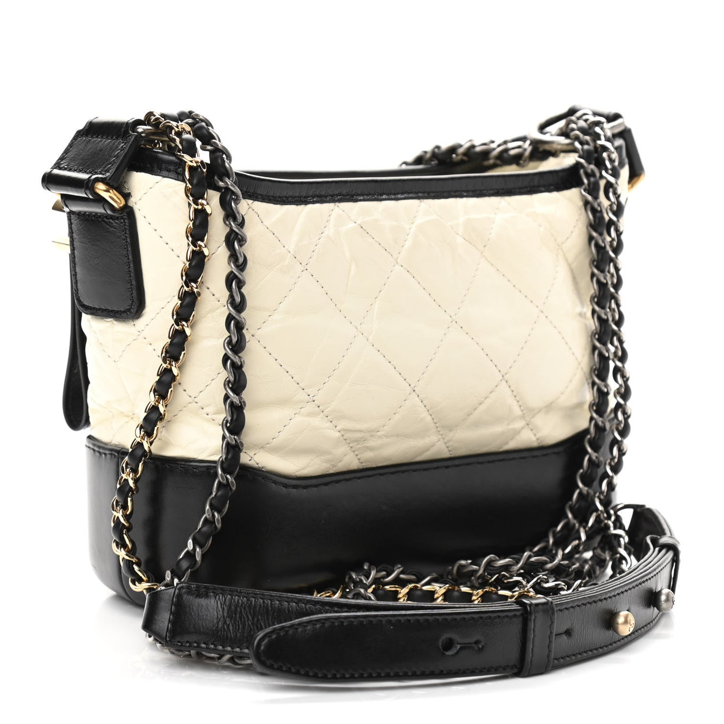 Aged Calfskin Quilted Small Gabrielle Hobo Black White