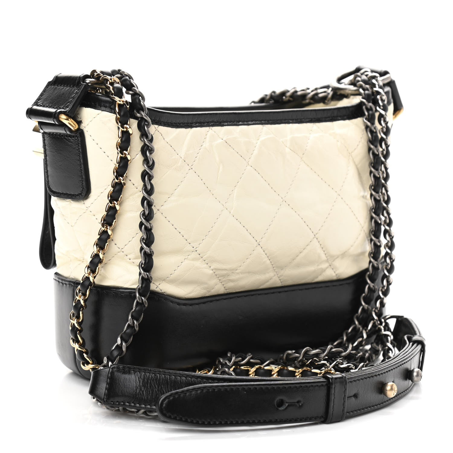 Chanel Aged Calfskin Quilted Small Gabrielle Hobo Black White 3 of 12