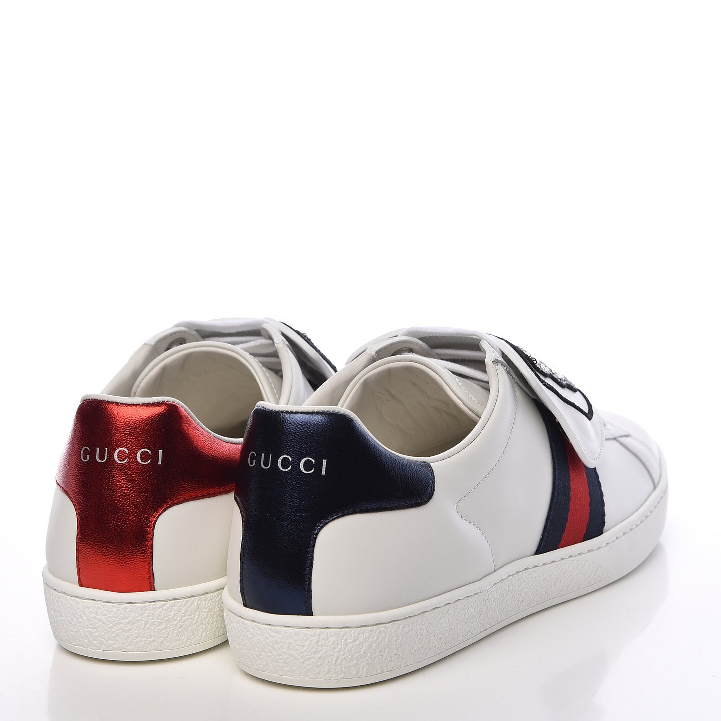 Calfskin Sequins Web Cat Womens Ace Sneakers 40.5 White