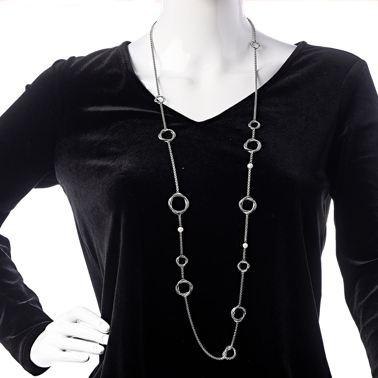 Sterling Silver Pearl Infinity Station Chain Necklace