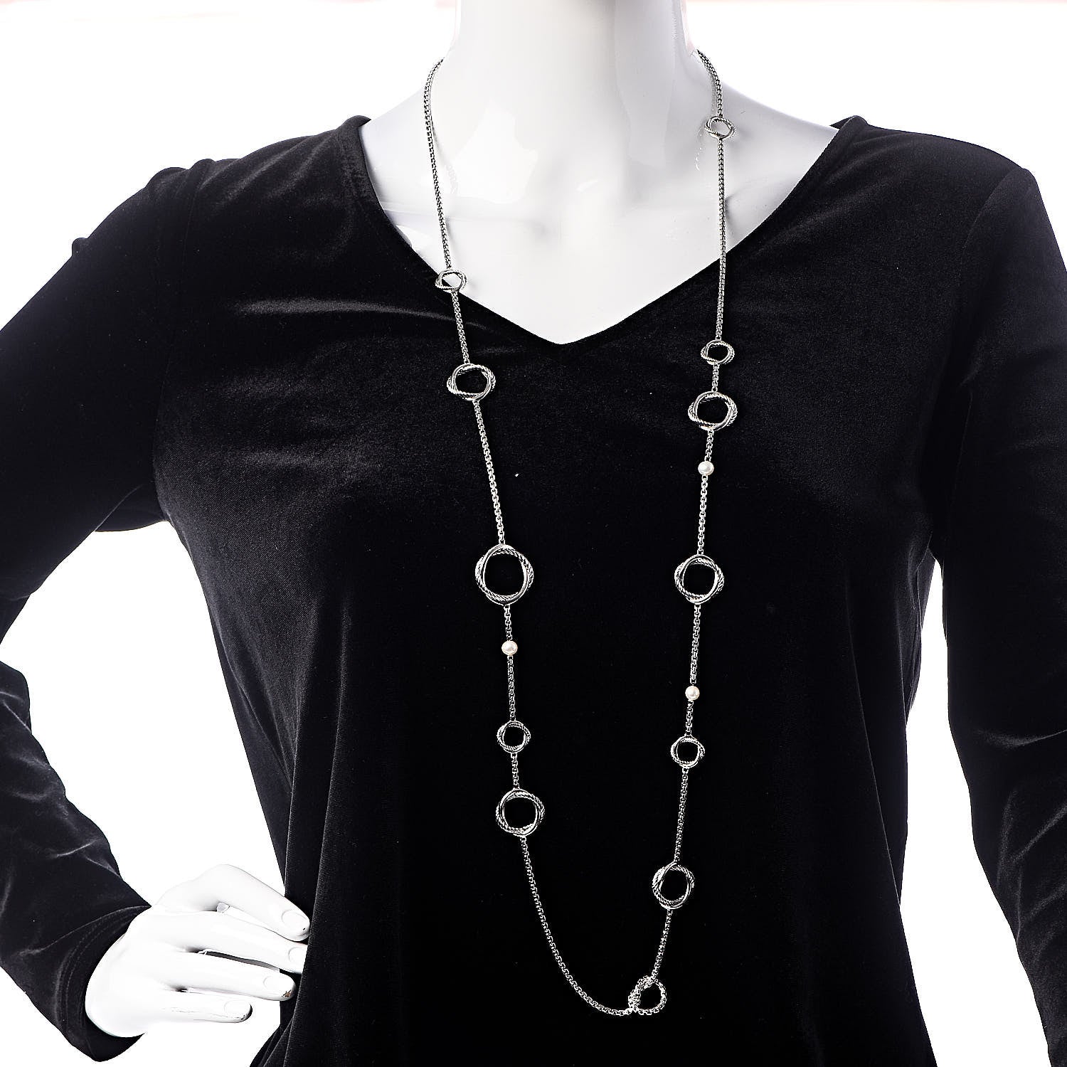 David Yurman Sterling Silver Pearl Infinity Station Chain Necklace 2 of 4