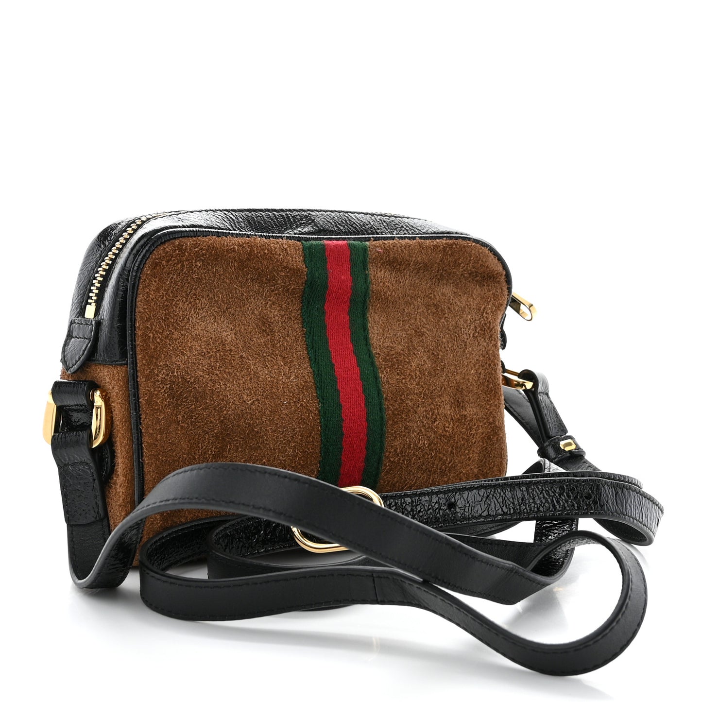 Suede Patent Web Small Ophidia Shoulder Bag Nocciola Black