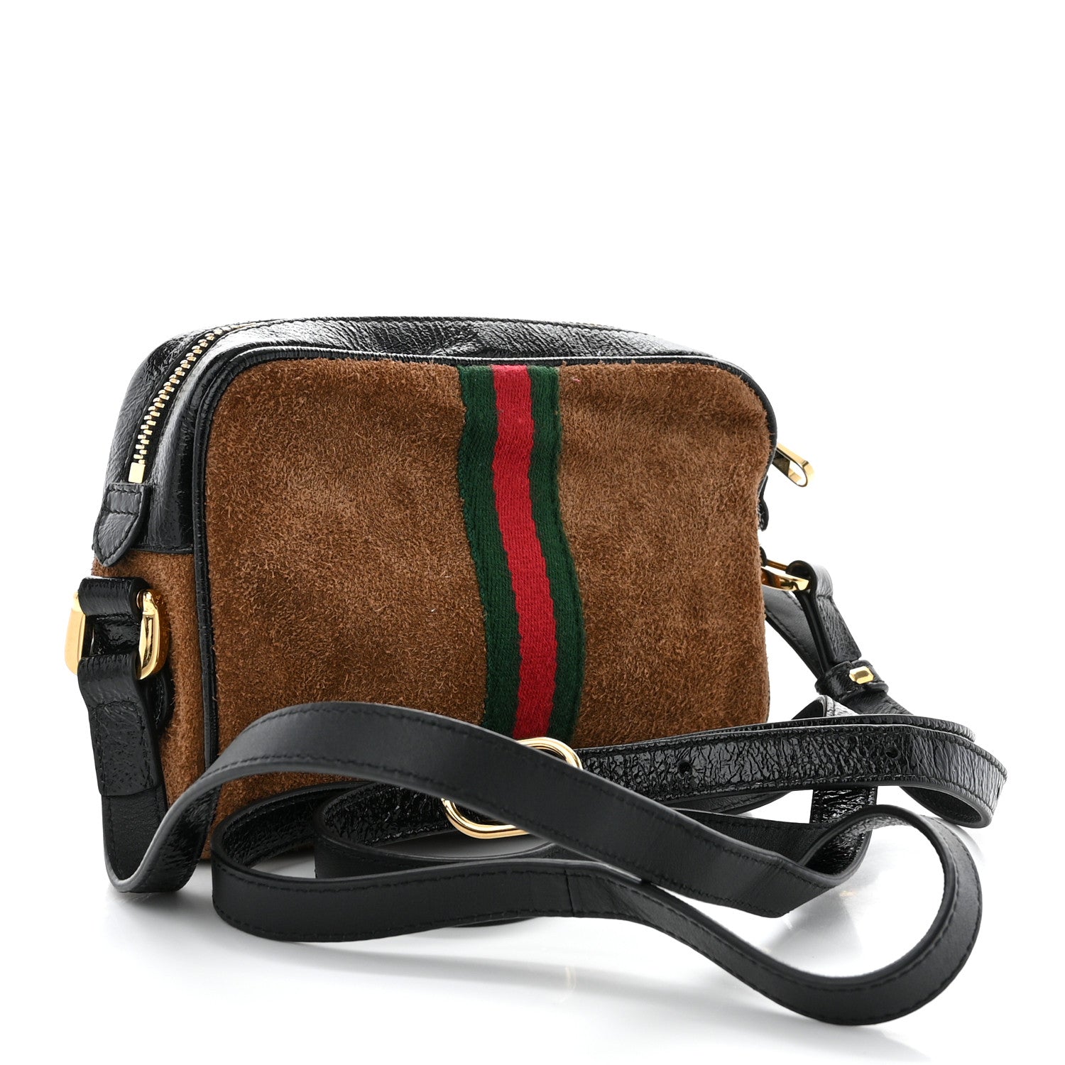 Gucci Suede Patent Web Small Ophidia Shoulder Bag Nocciola Black 3 of 10