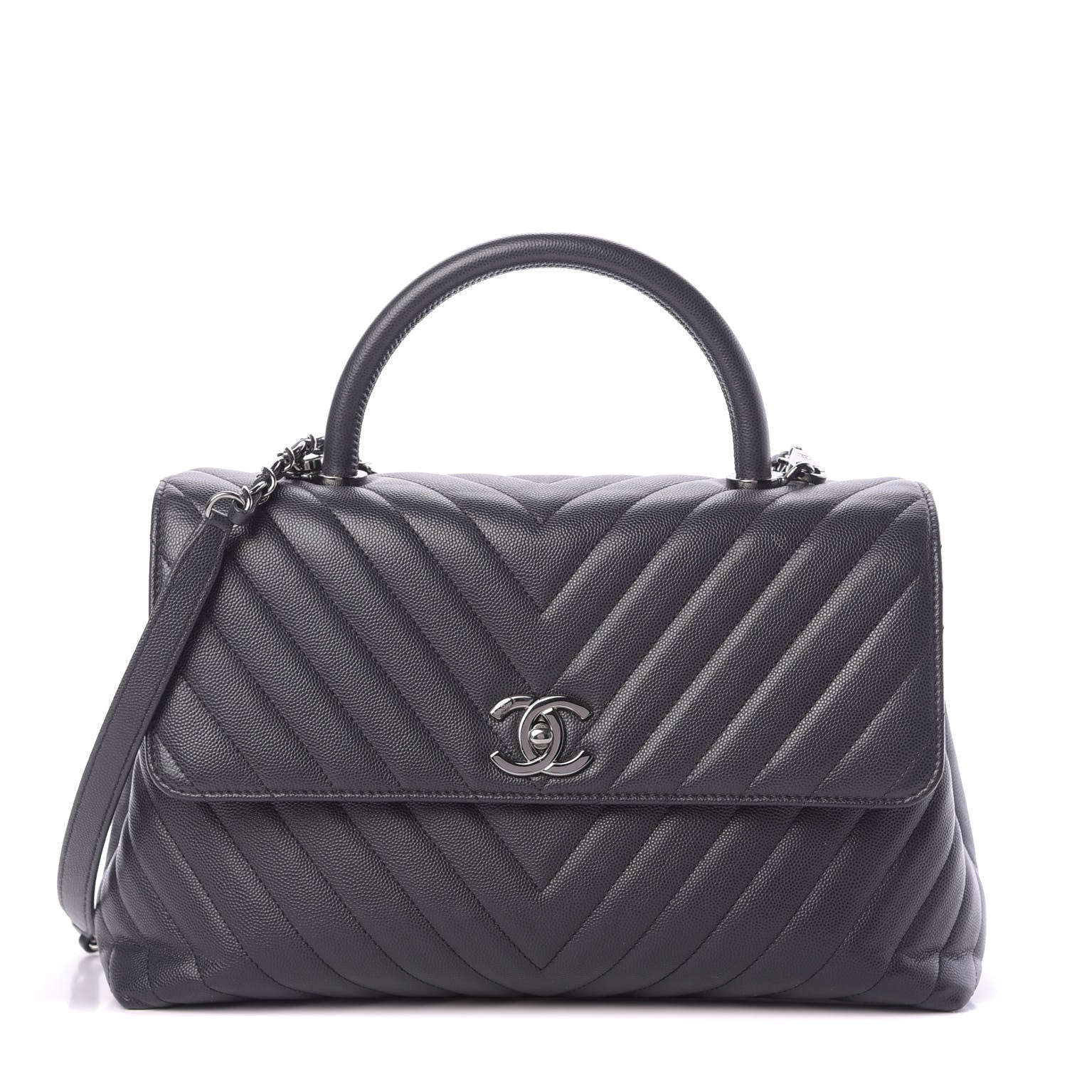 Chanel Caviar Chevron Quilted Medium Coco Handle Flap Dark Grey 1 of 13