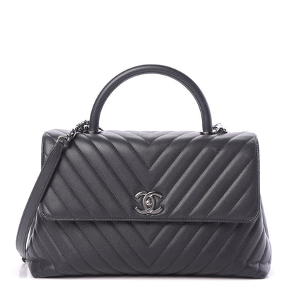 Chanel Caviar Chevron Quilted Medium Coco Handle Flap Dark Grey 1 of 13