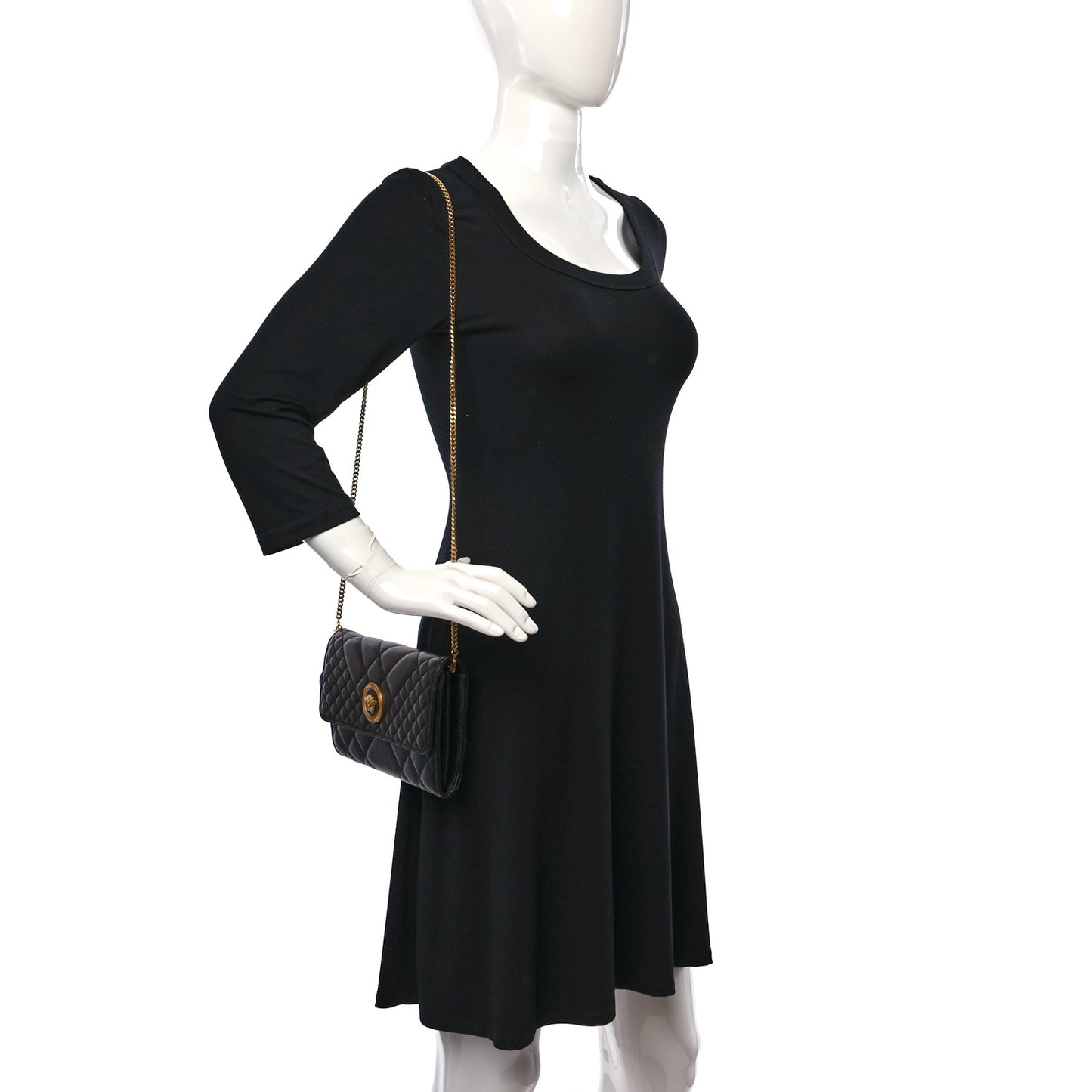 Lambskin Quilted Medusa Wallet on Chain Crossbody Black Gold