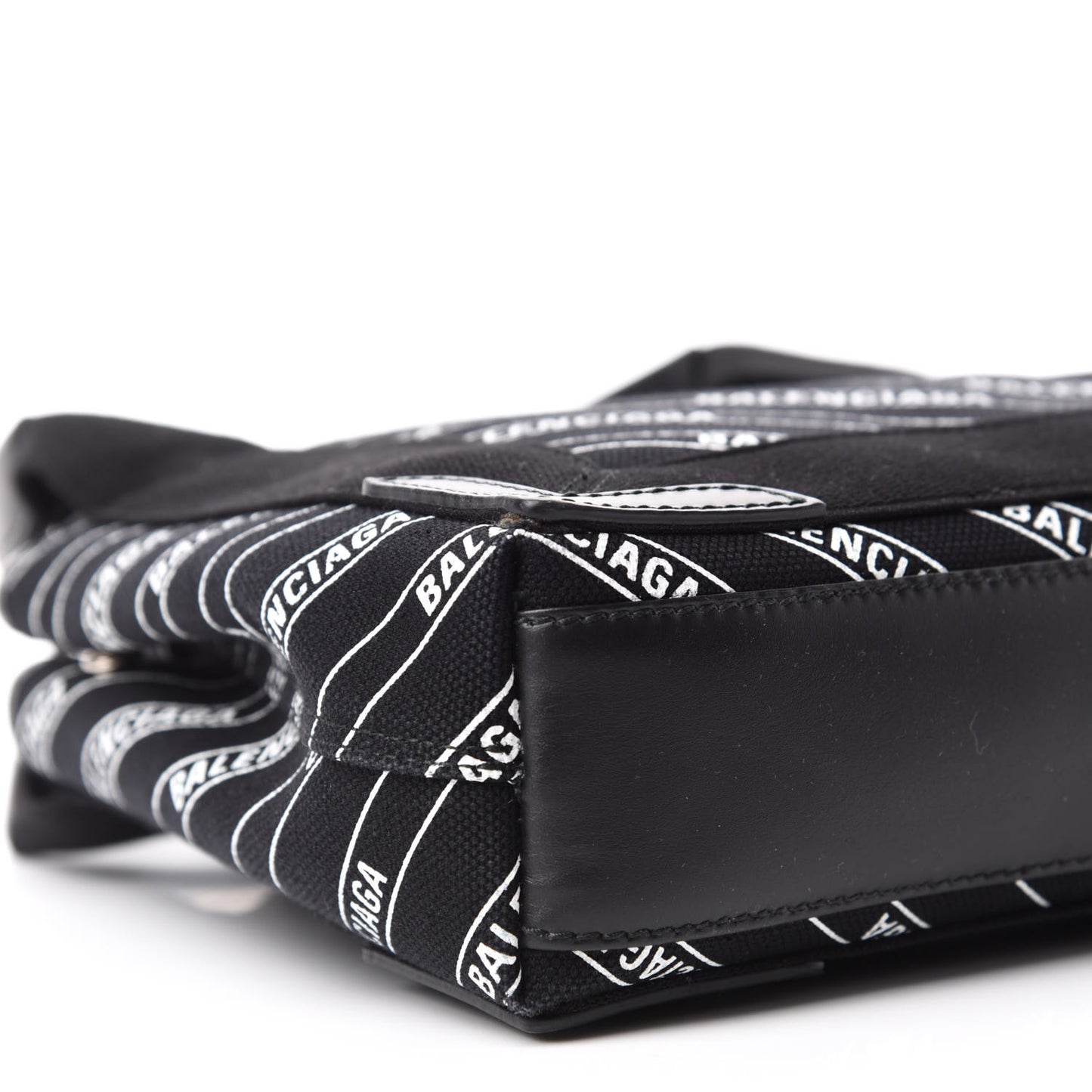 Cotton Canvas Calfskin Logo Print Navy Cabas XS Black White