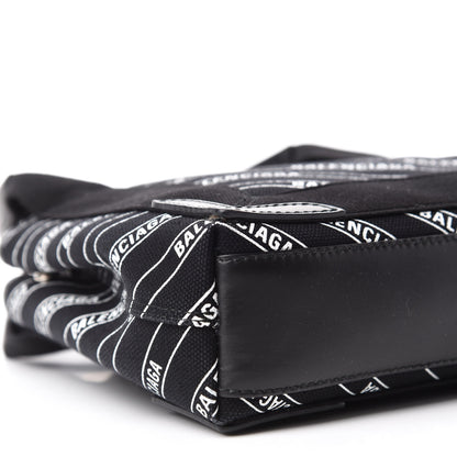 Balenciaga Cotton Canvas Calfskin Logo Print Navy Cabas XS Black White 6 of 10