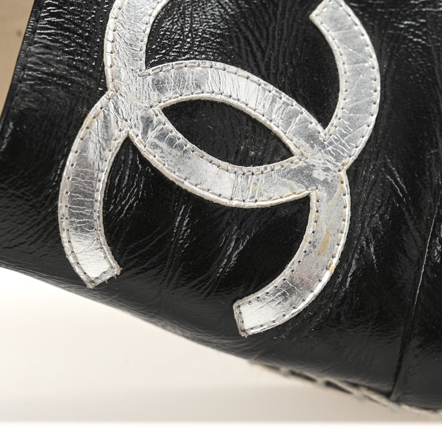 Chanel Patent Calfskin Metallic Goatskin CC Espadrilles 36 Black Silver 10 of 11