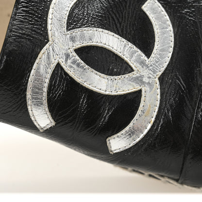 Chanel Patent Calfskin Metallic Goatskin CC Espadrilles 36 Black Silver 10 of 11