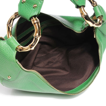 Gucci Leather Half Moon Bamboo Ring Hobo Green 5 of 7