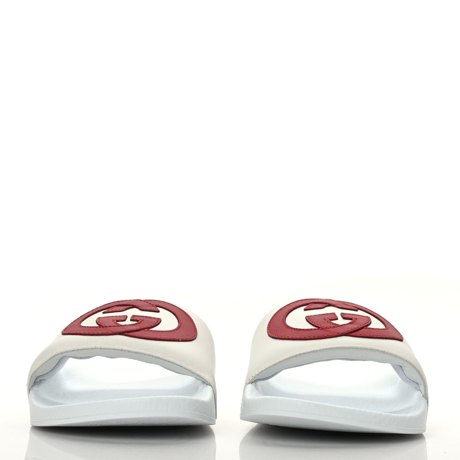 Gucci Nappa Miro Soft Calfskin Womens Interlocking G Slide Sandals 38 Great White Hibiscus Red 2 of 6