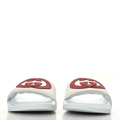 Gucci Nappa Miro Soft Calfskin Womens Interlocking G Slide Sandals 38 Great White Hibiscus Red 2 of 6