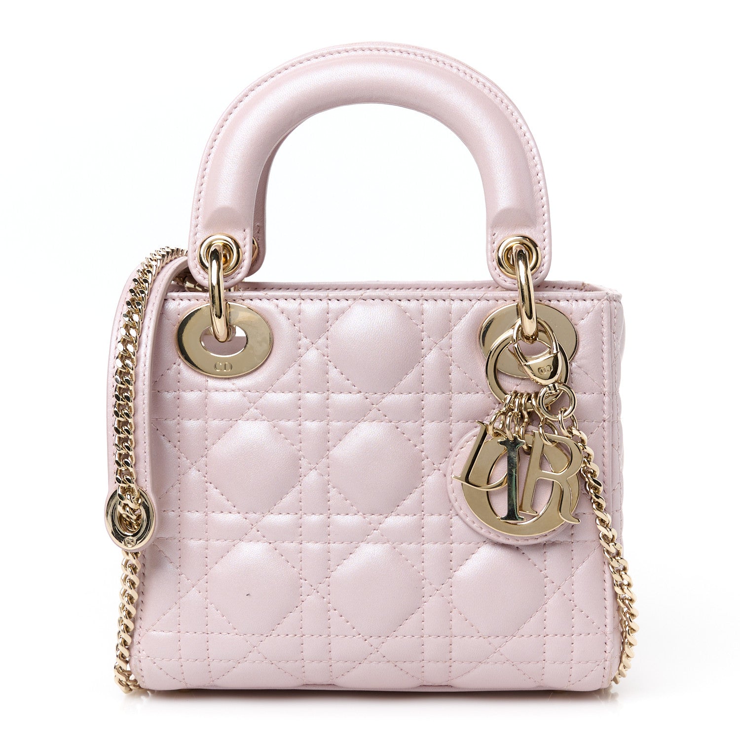 Christian Dior Metallic Lambskin Cannage Mini Lady Dior Lotus 1 of 11