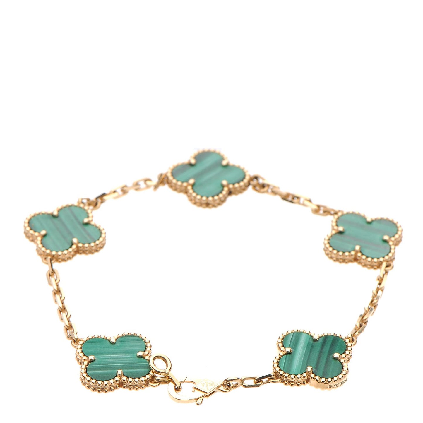 18K Yellow Gold Malachite 5 Motifs Vintage Alhambra Bracelet