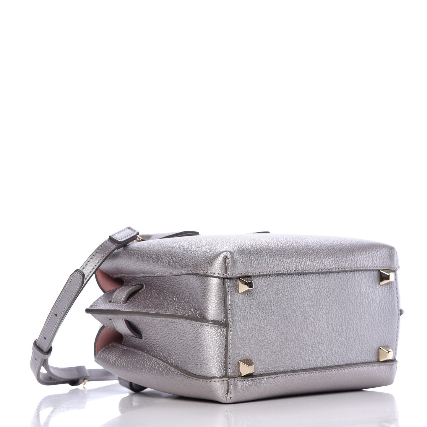 Metallic Grained Calfskin Mini Milla Tote Spike Silver