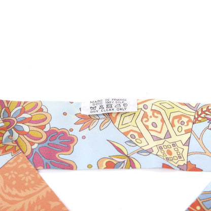 Hermes Silk Fleurs et Papillons de Tissus Twilly Bleu Ciel Corail Jaune 2 of 4