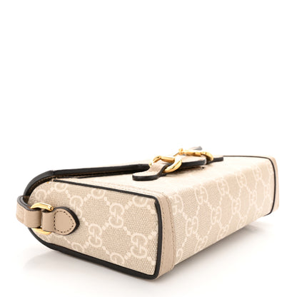 Gucci GG Supreme Monogram Textured Dollar Calfskin Mini Horsebit 1955 Shoulder Bag Beige Mystic White Oatmeal 4 of 11