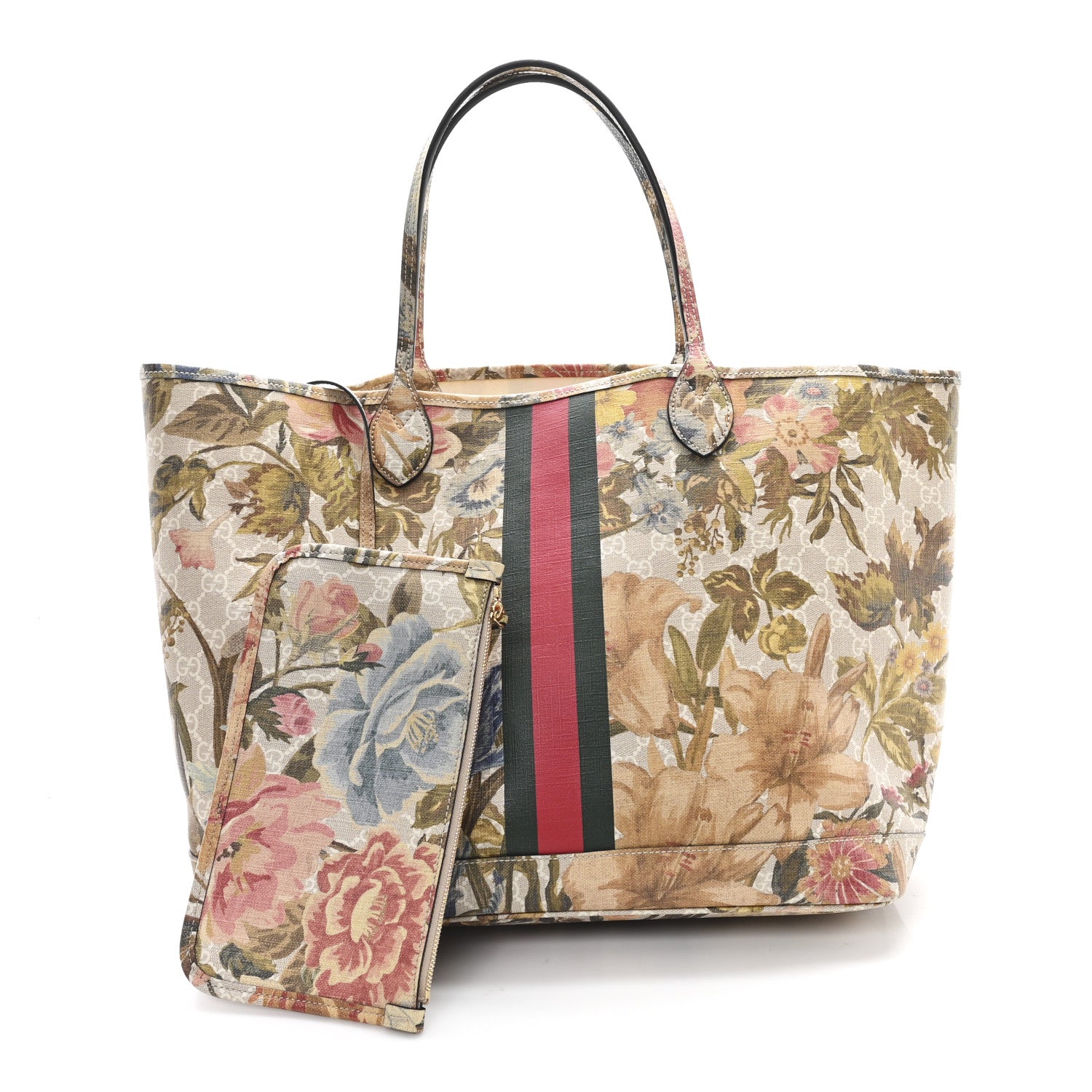 Gucci GG Supreme Monogram Water Flora Web Large Ophidia Tote Beige White Multicolor 3 of 12
